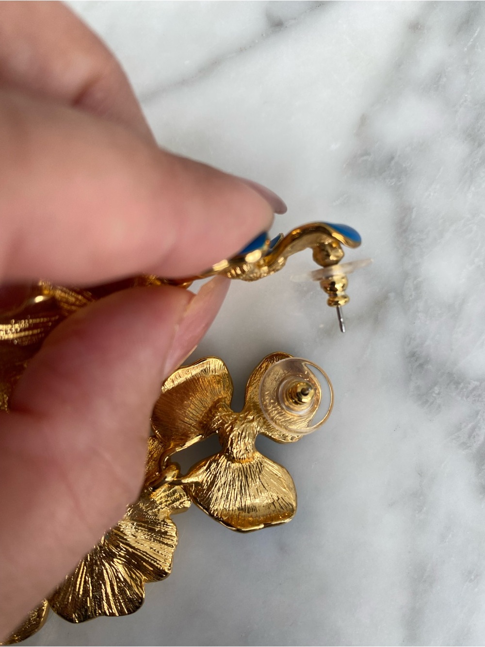 Kenneth Jay Lane Blue, Yellow & White Triple-Flower Drop Earrings - Picture 5 of 9